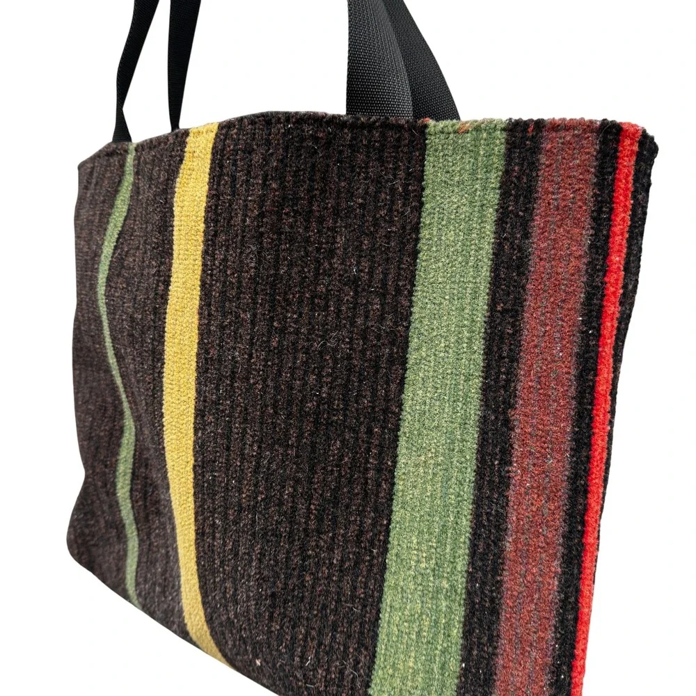 Striped Woven‎ Tote Bag Brown Yellow Green Red Large Capacity Shoulder Bag Boho